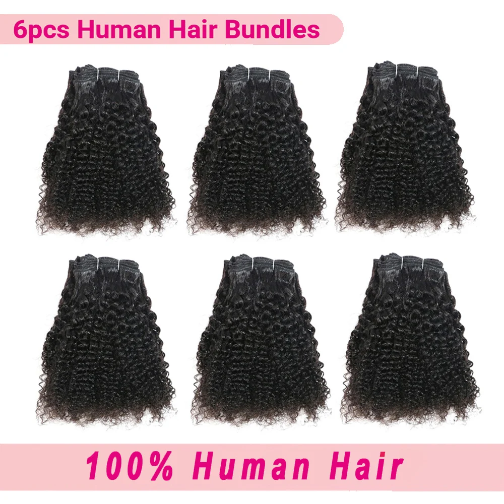 6Pcs Jerry Curly Human Hair Bundles Natural Color Brazilian Hair Weave Bundles Short Remy Human Curly For Women