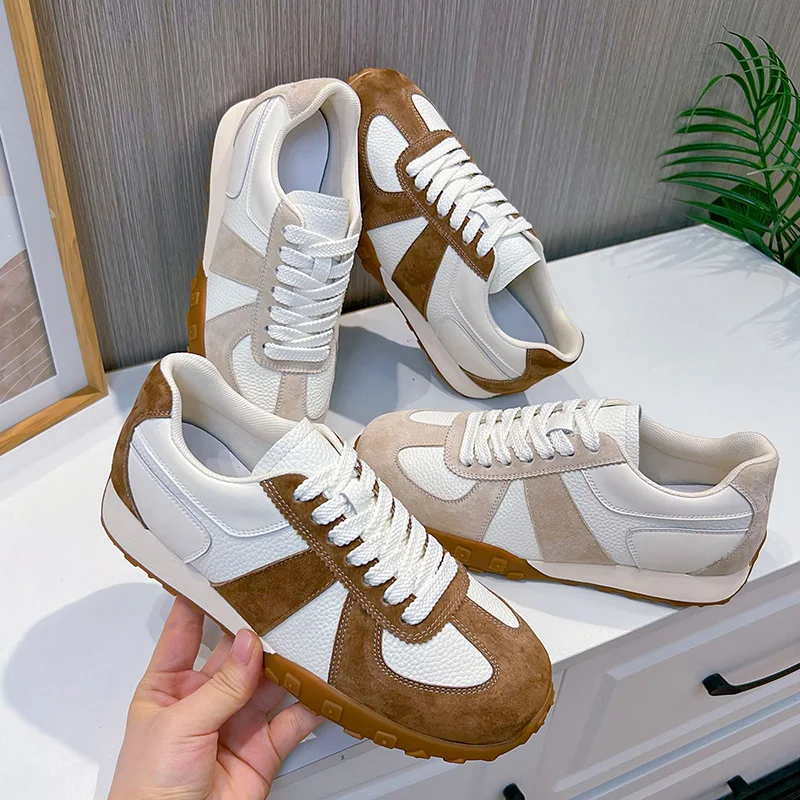 DIMANYU Women's Sneakers 2024 Spring new Genuine Leather Women's Shoes Fashion Lace Women's Moral Training Shoes