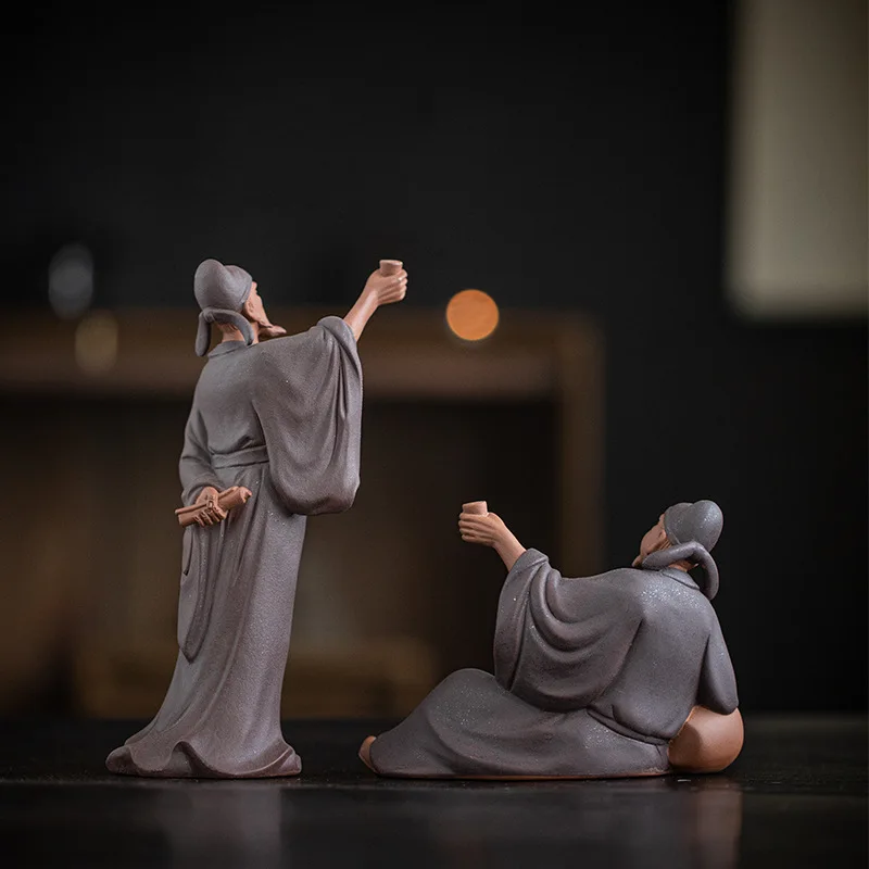Chinese Household Zen Historical Figure Purple Sand Poet Ornaments Li Bai Drunk Creative Study Antique Shelf Decorations