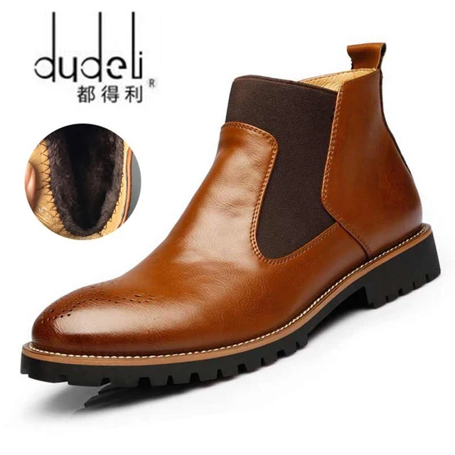 Men Chelsea Boots Slip-on Waterproof Ankle Boots Men Brogue Fashion Microfiber Leather shoes Big Size 38-46 men chelsea boots