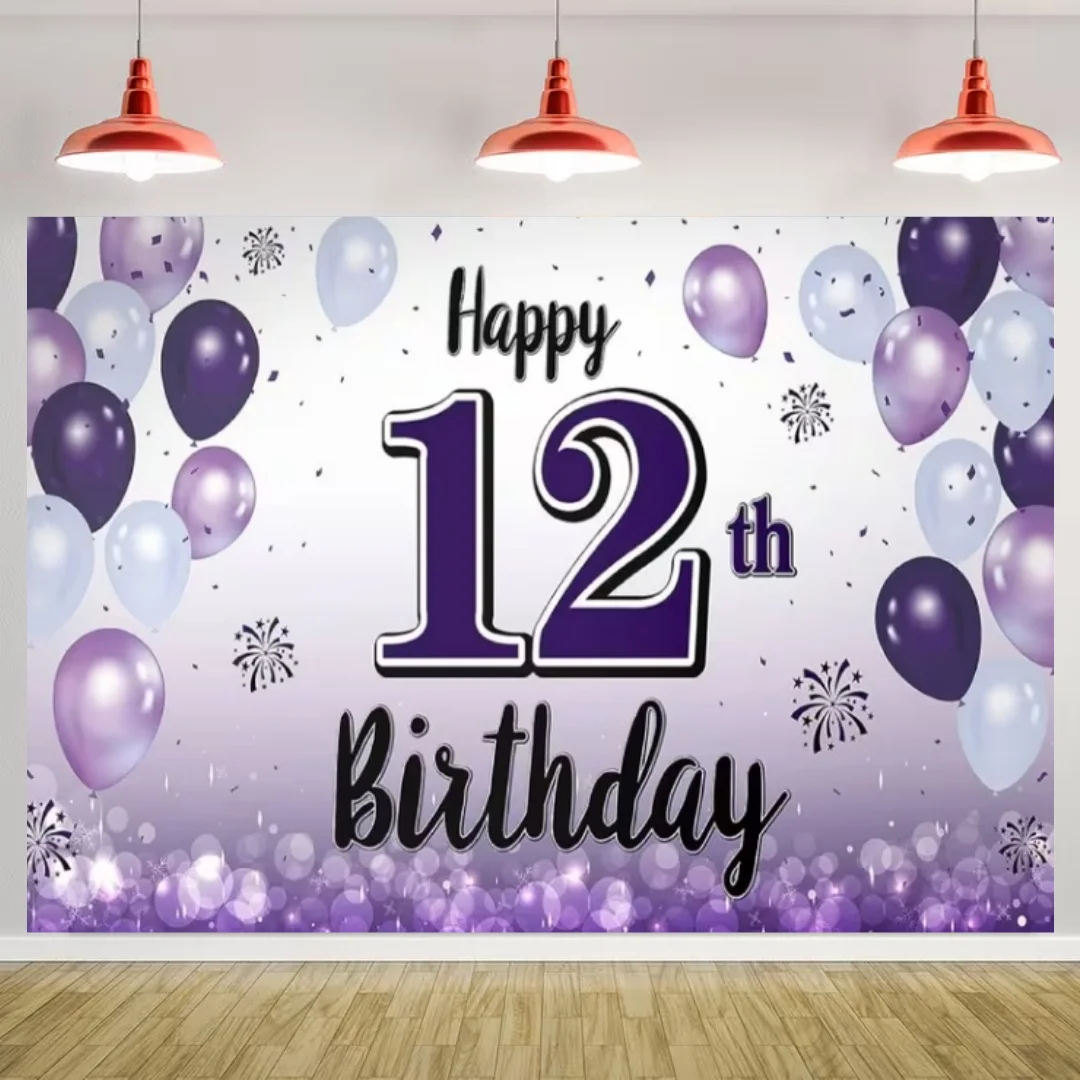 Banner zum 12. Geburtstag, schwarz-goldener Ballon-Hintergrund, Party-Dekoration, Jungen- und Mädchen-Geburtstag, Fotografie-Hintergrund, Kindergeschenke – Detail 3