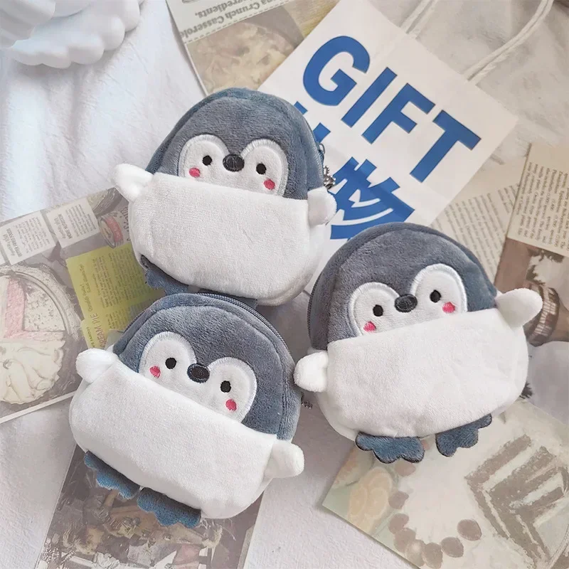 

1pc Cute Gray Penguin Plush Coin Bag Mini Currency Coin Purse for Kid Lipstick Data Cable Storage Bags