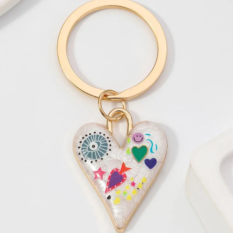 Mode Abstrakte Kunst Stil Herz Schlüsselbund für Frauen Persönlichkeit Emaille Auge Blume Herz Schlüssel Ring Tasche Auto Schlüssel Dekoration Jewely – Detail 11