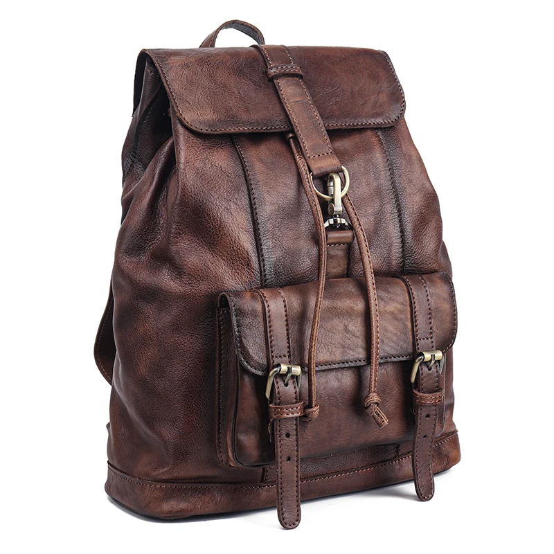 Mochila Vintage De Piel Grnuine - Resistente Al Agua, Para Laptop De 15.6", Color Marrón Oscuro, Unisex