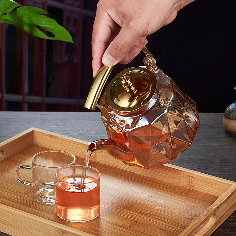 Glass Beam Pot Flower Tea Pot Health Pot Heat Resistant Glass Teapot With Strainer Infuser Teapot to Boil Water Kettle Gaiwan