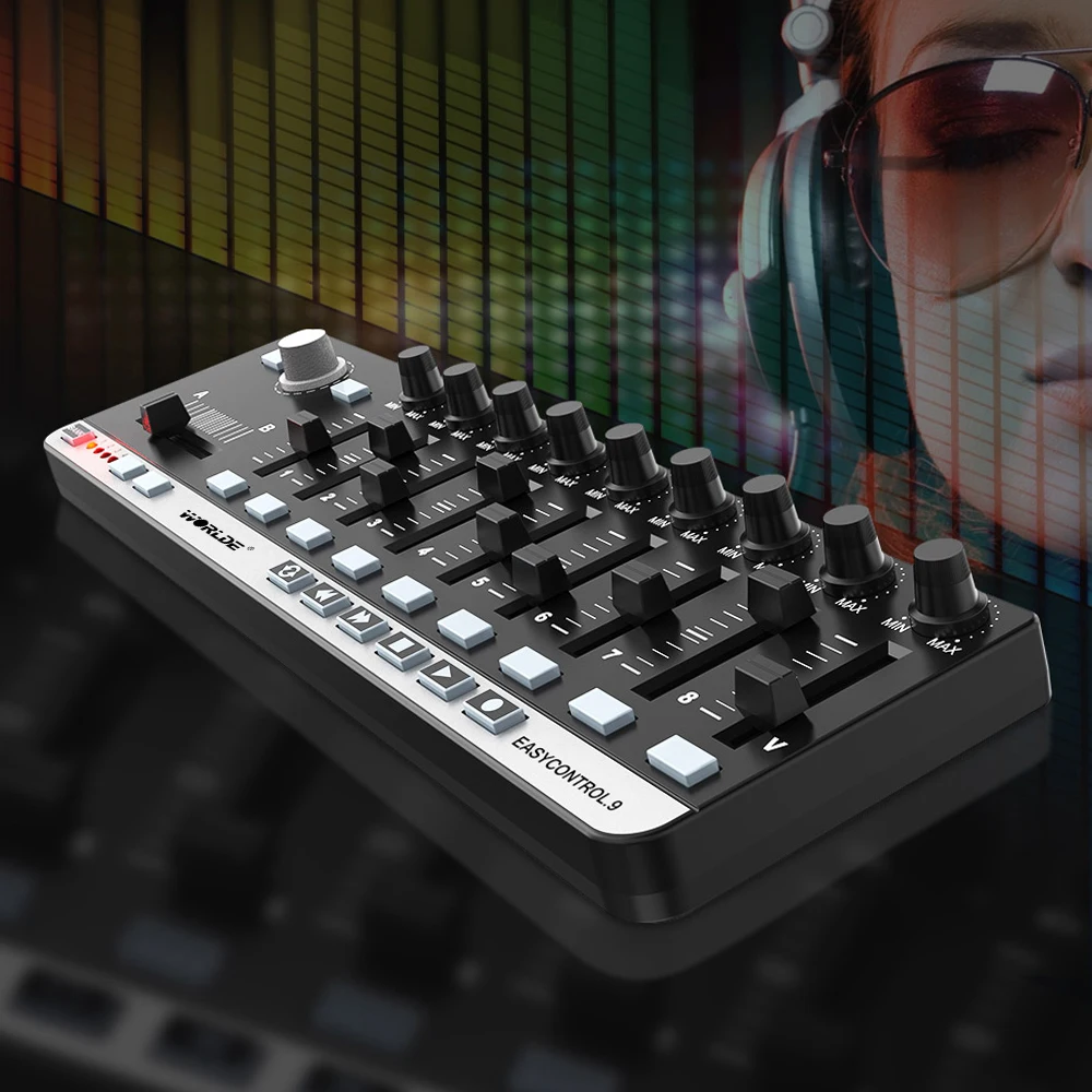 Worlde MIDI Controller EasyControl.9 Portable Mini USB 9 Slim-Line Control With 4 Programmable Memory Banks & 6 Transport Buttons