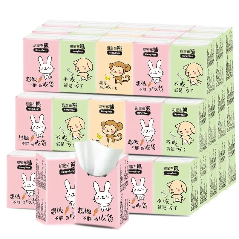 10 Packs of Cartoon Printed Handkerchiefs 3Ply Portable Small Packs of Napkins Facial Tissues Pocket Paper Napkins Paper Towels