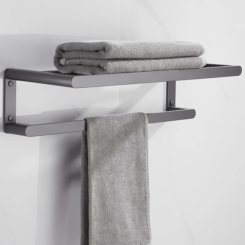 Gun gray towel rack storage rack, European style space aluminum towel rack set, bathroom hardware pendant