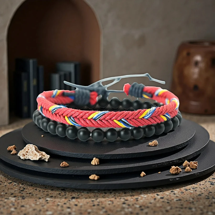 Handmade Braided String Charm Bracelet Set for Men