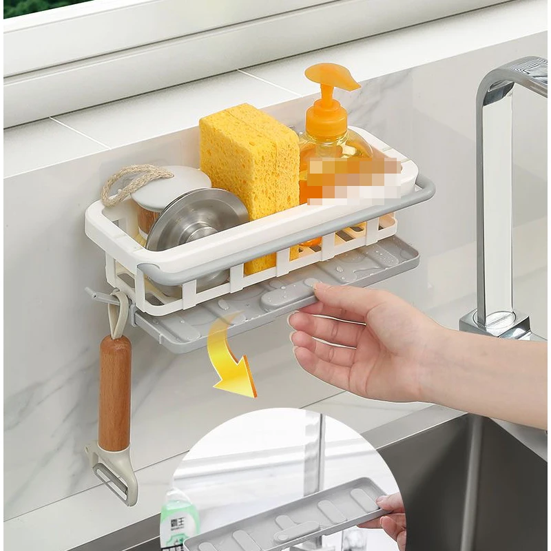 NEW Sponge Holder Kitchen Organizer Dish Drainer Soap Rack Sink Tray Dishcloth Towel Rack Wall Mounted Storage Basket Shelf