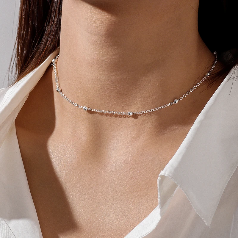 Collana Girocollo In Argento Sterling 925 Con Perline - Catena Sottile Da 1,5 Mm - Gioiello Minimal Per Donna - KALVICA, Confezione Regalo - 4