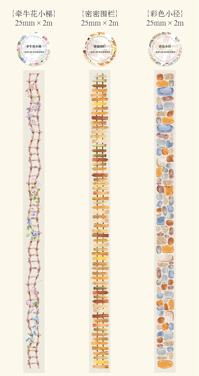 Journal GO 2,5 x 200 cm PET-Klebeband Ästhetik Aufkleber Gartenweg DIY Scrapbooking Dekor Fotoalbum Collage Junk Journal Materialien – Detail 13