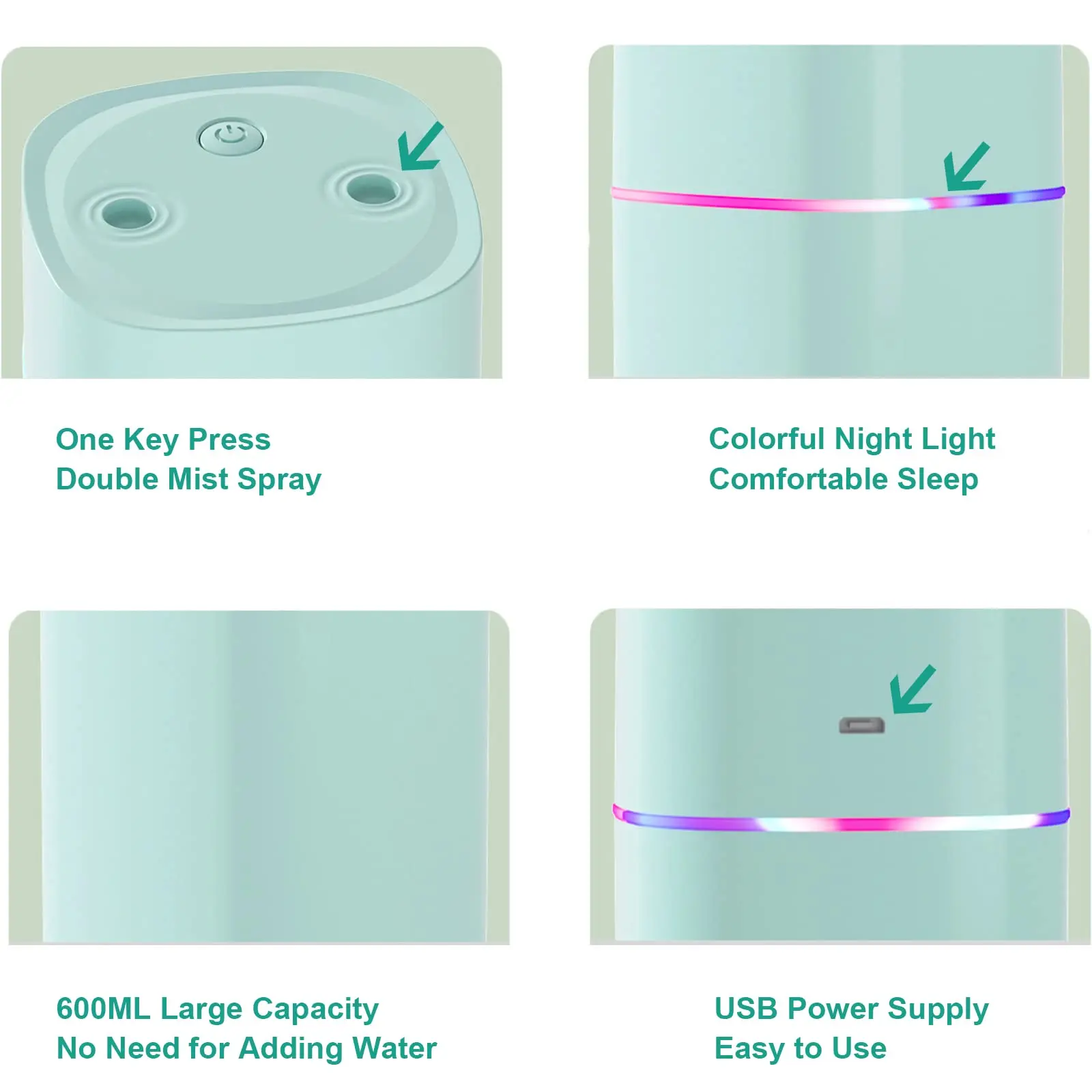 USB Double Spray Humidifier Small Household Mute Large Fog Volume Desktop Car Carrying 600ml Mini Humidifier for Bedroom
