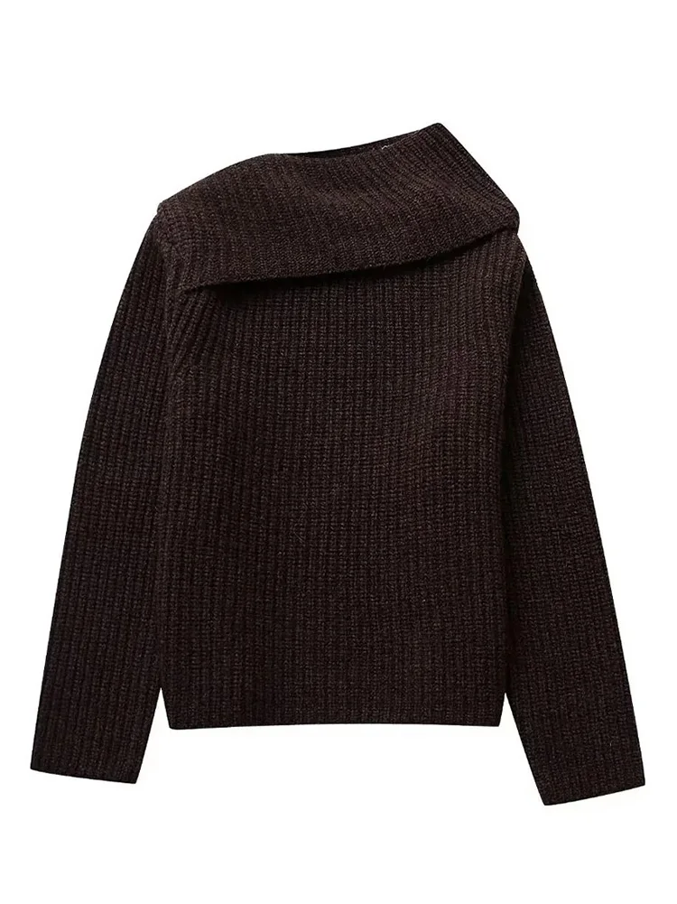 

HH TRAF Winter Female Fashion Turtleneck Knitted Sweater Casual Warm Long Sleeve Tops Woman Chic Solid Asymmetric Pullovers