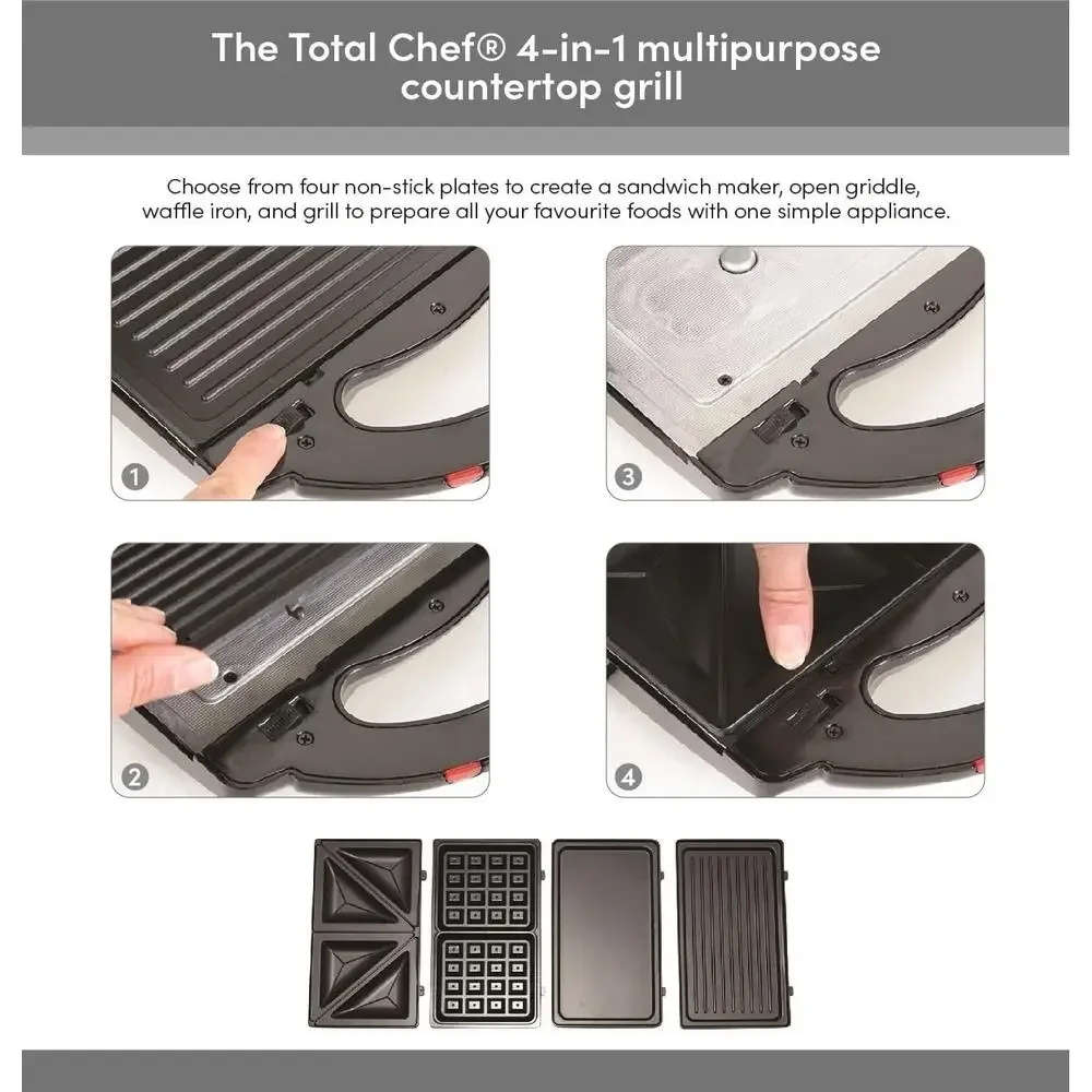 4-in-1 Multi-Function Electric Grill Waffle Maker Panini Press Non-Stick Plates Portable & Safe Cleaning Recipe Book Included 2