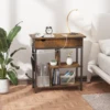 End Table with Charging Station, Flip Top Narrow Side Table Nightstand with Outlets USB Ports and Storage, Bedside Table 2