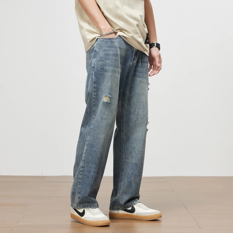 موضة ممزق الجينز الرجال الصيف رقيقة لينة مستقيم Vi...