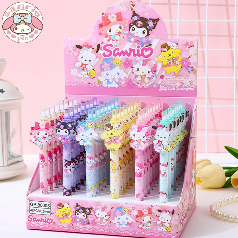 Nowy Sanrio 24/48 szt. Żelowy długopis Kawaii szkolne materiały papiernicze przybory szkolne 0.5 czarne kreskówkowe łatki do wyciskania pióra słodkie prezent biurowy prasowe