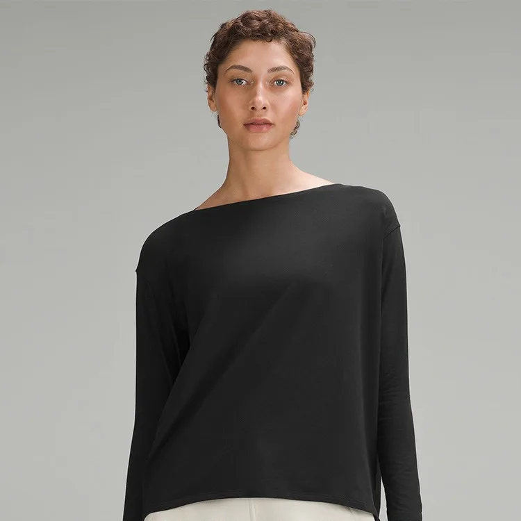 

Костюм для йоги Lu LL с круглым вырезом, облегающий костюм для женщин, для бега на открытом воздухе, спортивный и фитнес-костюм с длинными рукавами, футболка с топом