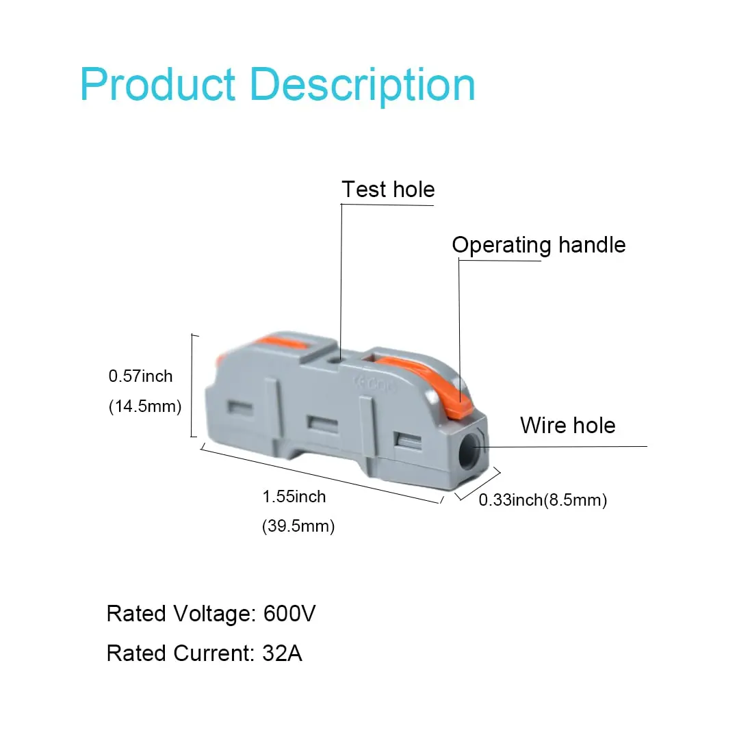 Wire Connectors Terminal Connector Electrical Connectors Plug Wire Splitter Soldering Terminal 34/50pcs Lever Wire Connector for Quick Connection 28-12 AWG 1-to-1 In-line Wire Connector Compact Splice Insulated Terminal