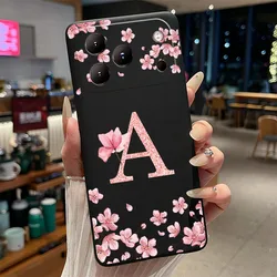Black Case with Beautiful Flower Print and Initial Letter - Soft Silicone Protective Phone Back Cover for Blackview wave 7C (HEI - TPU7A)
