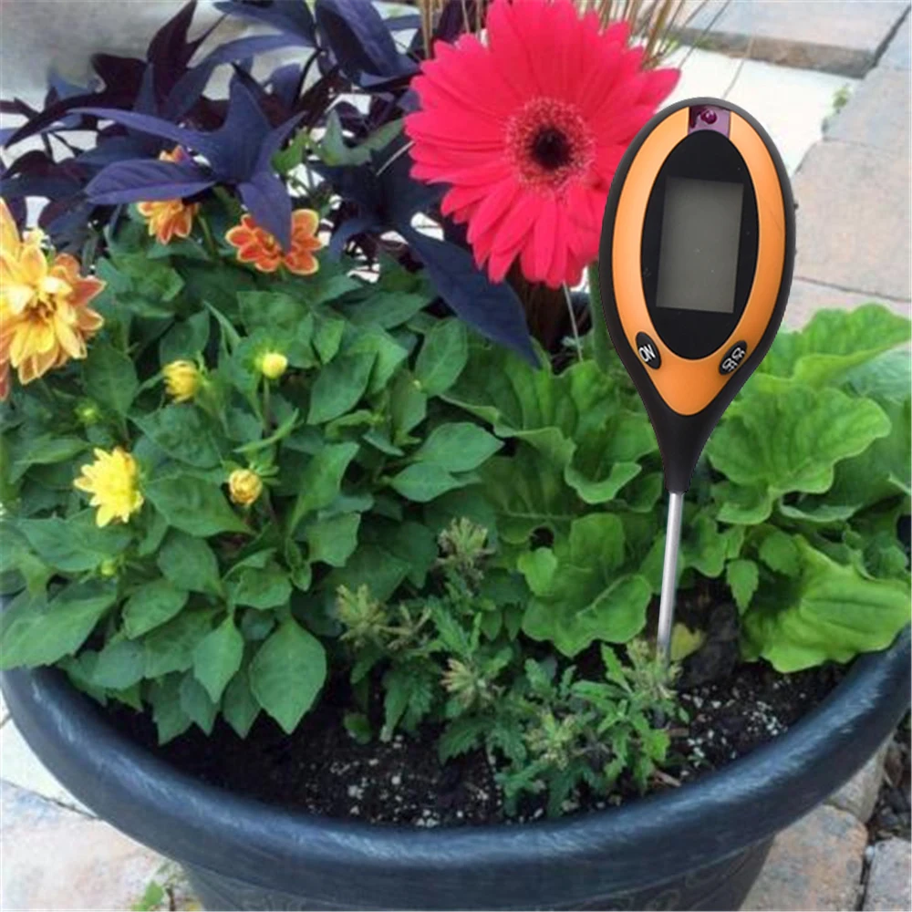 Soil Moisture Sensor Soil Tester LED Display Soil Moisture Tester 4-in-1 Backlight PH Temperature Sunlight Detector for Garden Plant Care