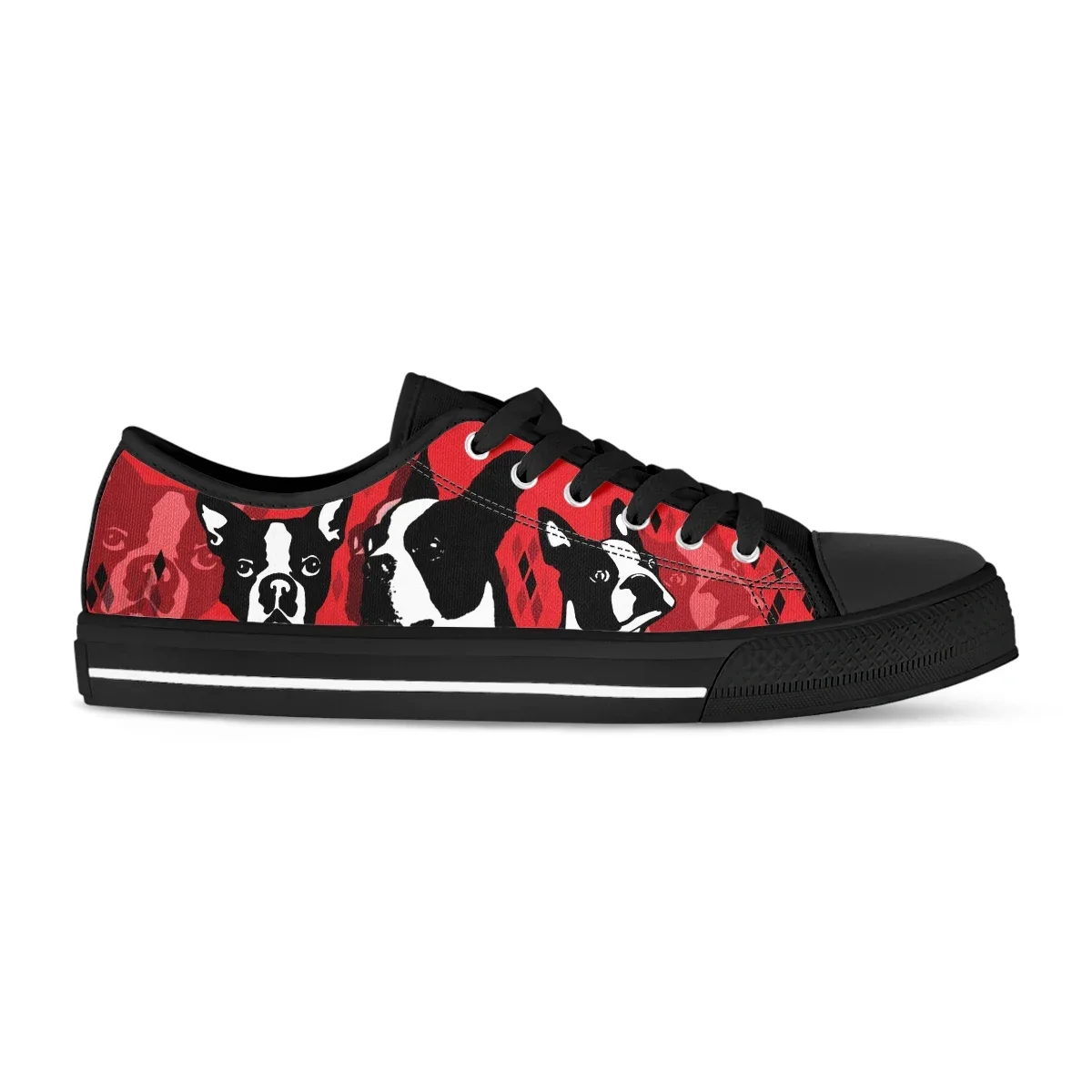 Red Boston Terrier Print Shoes Women's Autumn Sport Casual Shoes Lace-up Flats Plus Size 45 Comfort Vulcanized Shoes
