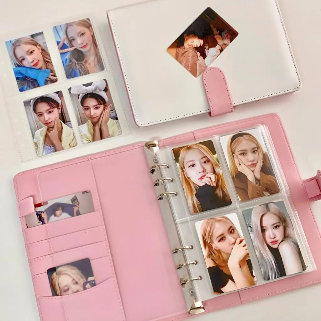 Candy Color A5 Pu Leather Binder Photocards Cover Cute Kpop Loose-leaf Collect Book Photo Cards Album Storage Book Stationery a5 binder notebook jounral cover ins bandage photocards stickers collect book photo cards phase thin storage sticker organizer