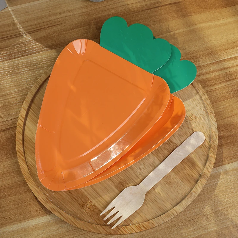 8Pcs Carrot Shape Paper Plates Disposable Plates for Easter Spring Party Food Dessert Supplies Holiday Home Dining Table Decor