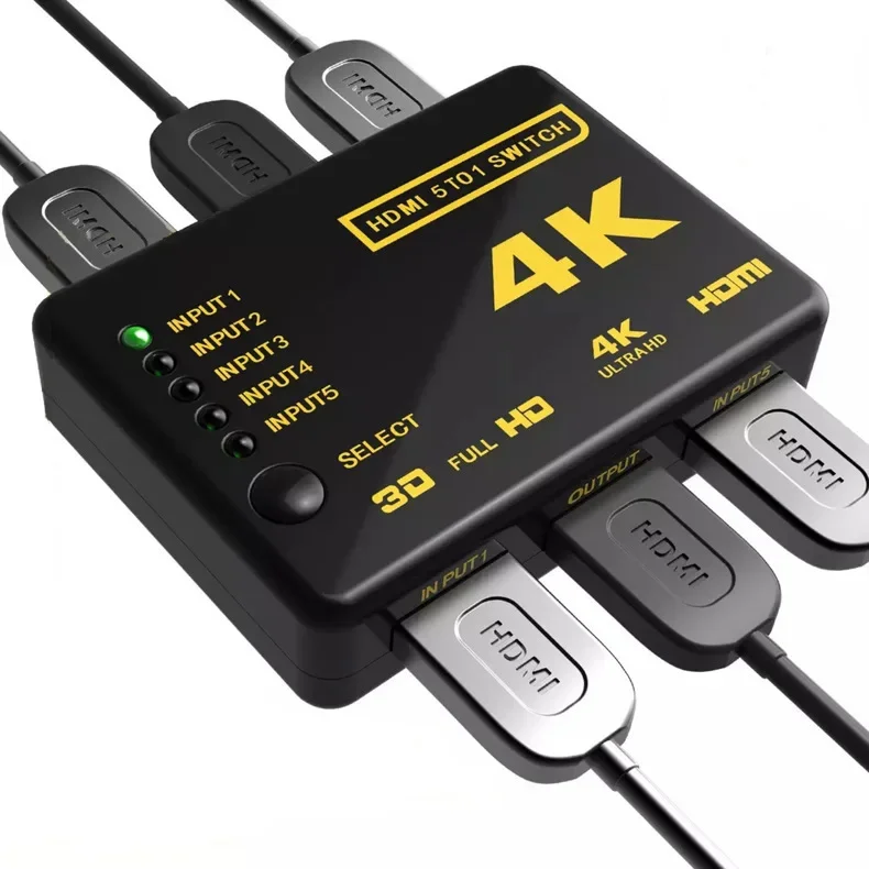 HDMI Switcher 4K 5x1 3x1 1080P HDMI Video Switch Selector Box 5 in 1 out With Remote Controlle for PC Loptop Xbox TVBOX HDTV PS5 hdmi switch