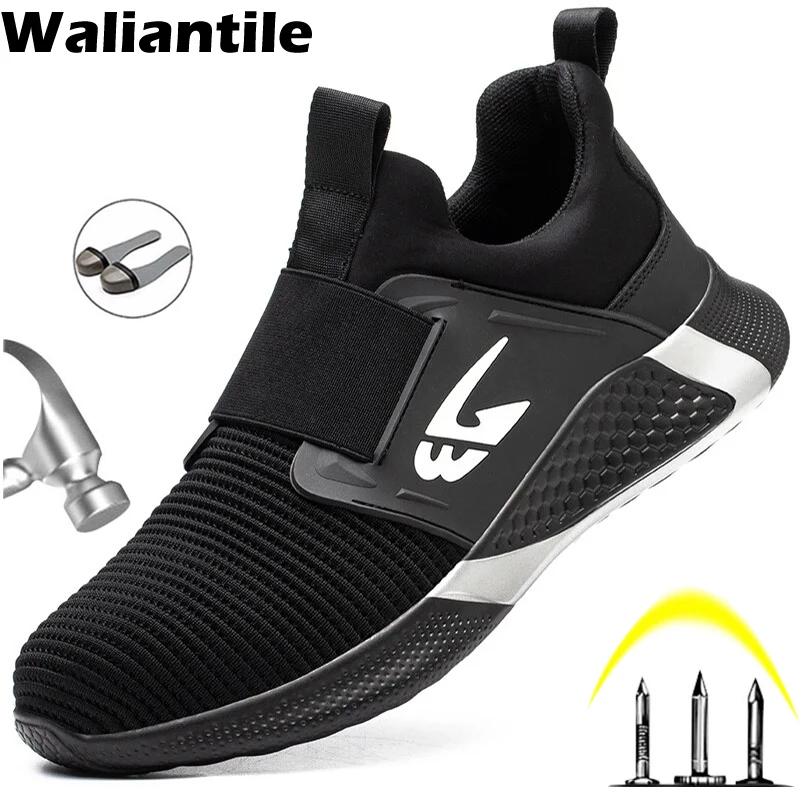 Waliantile Breathable Safety Work Shoes Men Women Puncture Proof Steel Toe Construction Working Boots Non-slip Safety Sneakers