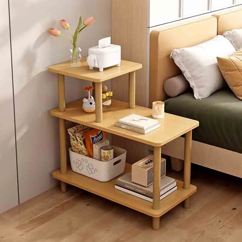 3-Tier Side Table Narrow Tall End Table With Storage Rack Wooden Nightstand Bedside For Home Living Room Bedroom Office