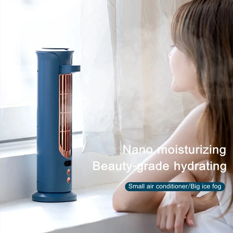 

USB Tower Fan Water Mist Moisturizing Home Desk Air Cooling Fan 140ML Rechargeable Air Conditioner 3-gear Wind Silent for Office