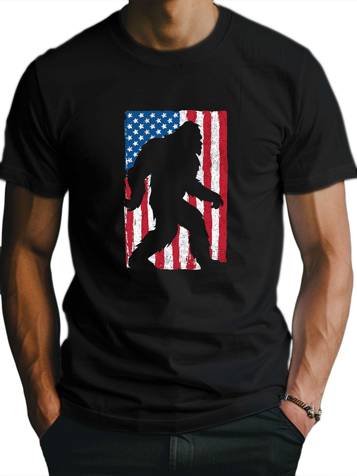 Men's Summer 100 Cotton Fashionable Casual Loose Large US Flag Pattern Printed Sports Round Neck Short Sleeve T-shirt Top