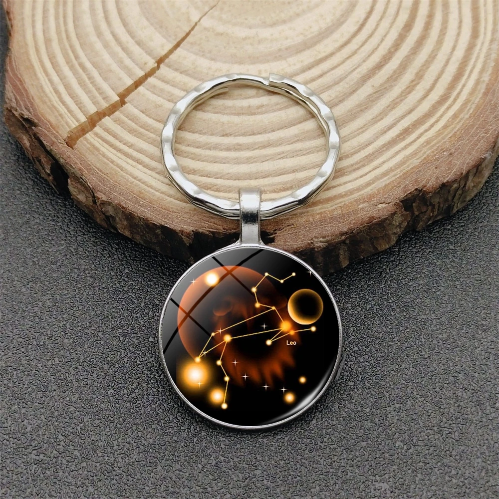 Nuovo 12 Constellation Portachiavi Starry Sky Glow Portachiavi Time Stone Glass Single Sided Ciondolo Portachiavi Accessori Regalo