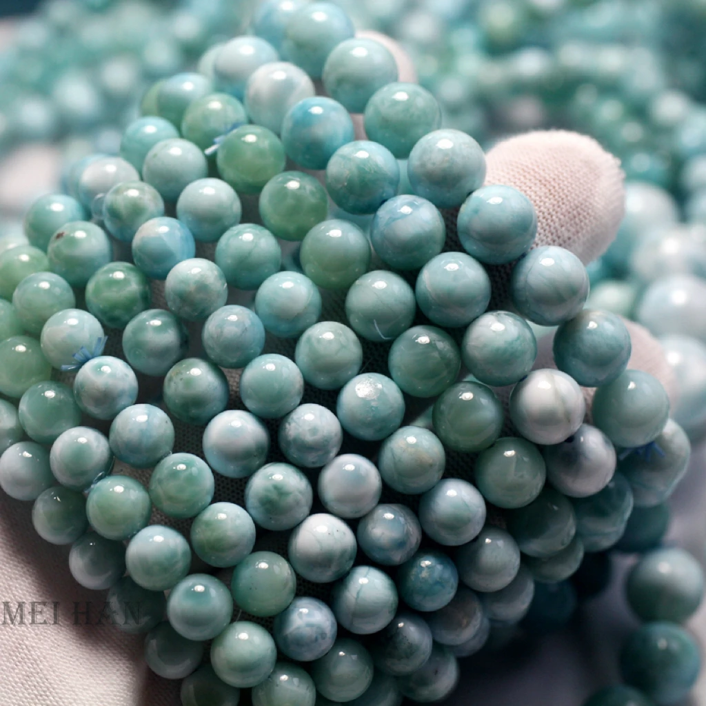 Meihan Natural AAA Dominica Larimar smooth round loose beads stone for jewelry making design DIY gift 3