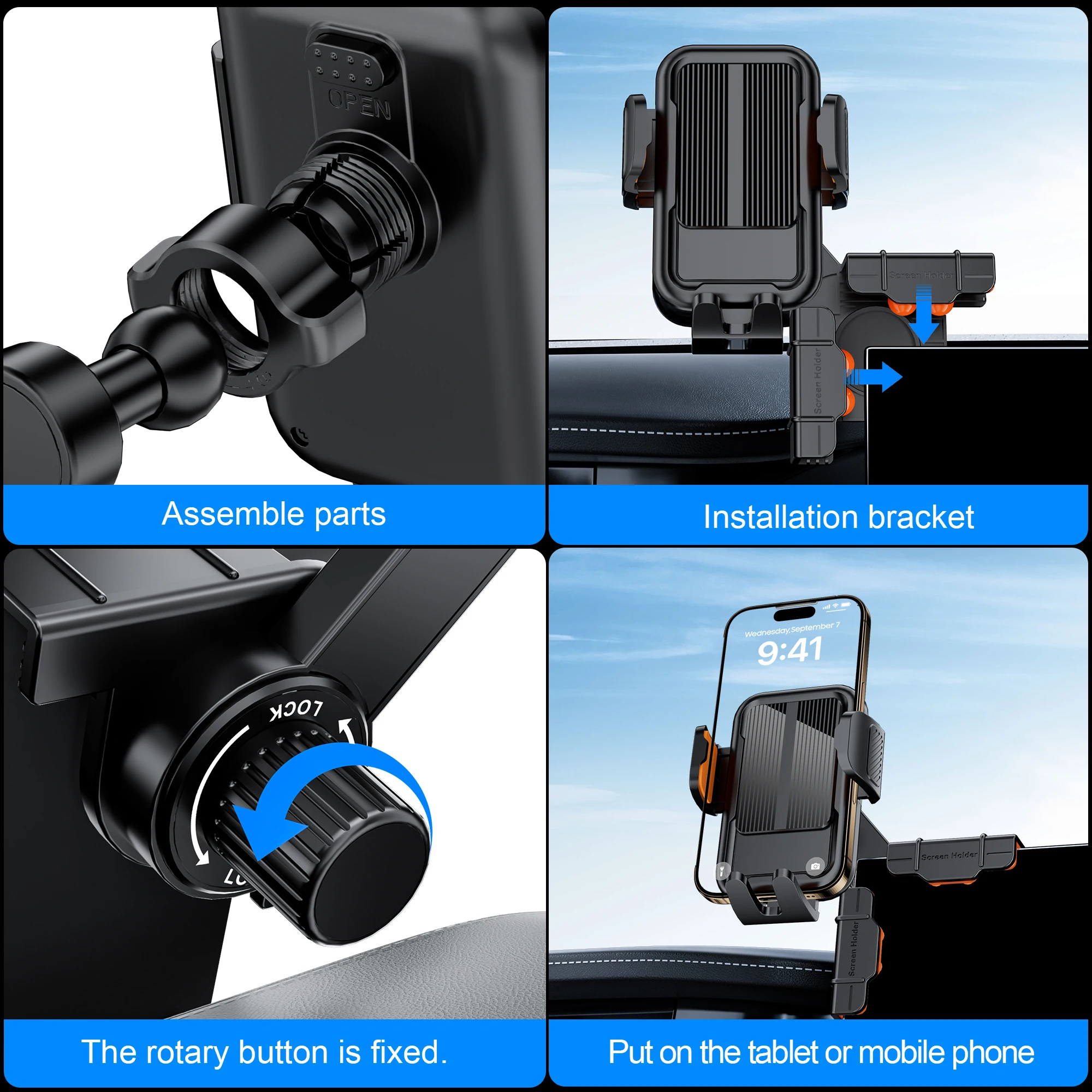 Universal 360° Rotating Telescopic Car Phone Mount Holder