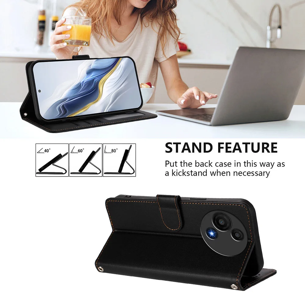 Stylish Leather Phone Case with Stand, Card Slots, and Wallet Strap