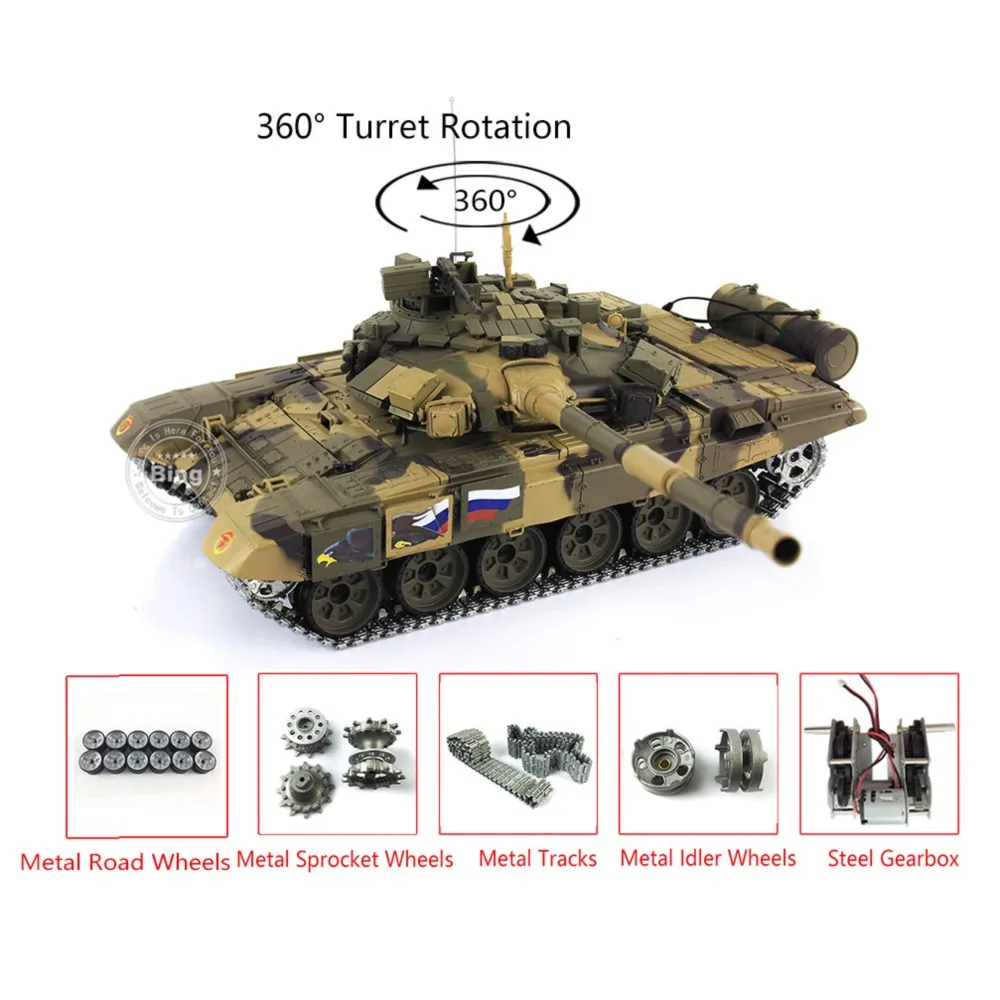 HENG LONG RC 탱크 1/16 7.0 맞춤형 러시아 T90 3938 360 ° 레이디오 컨트롤 탱크 차량 하비 모델 장난감 (금속 트랙 포함)