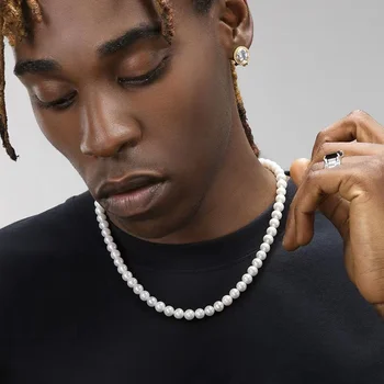 Collana di perle da uomo Collana di perline semplice fatta a mano con filo 2022 Nuovi gioielli da uomo alla moda per collane per banchetti di nozze da donna 1