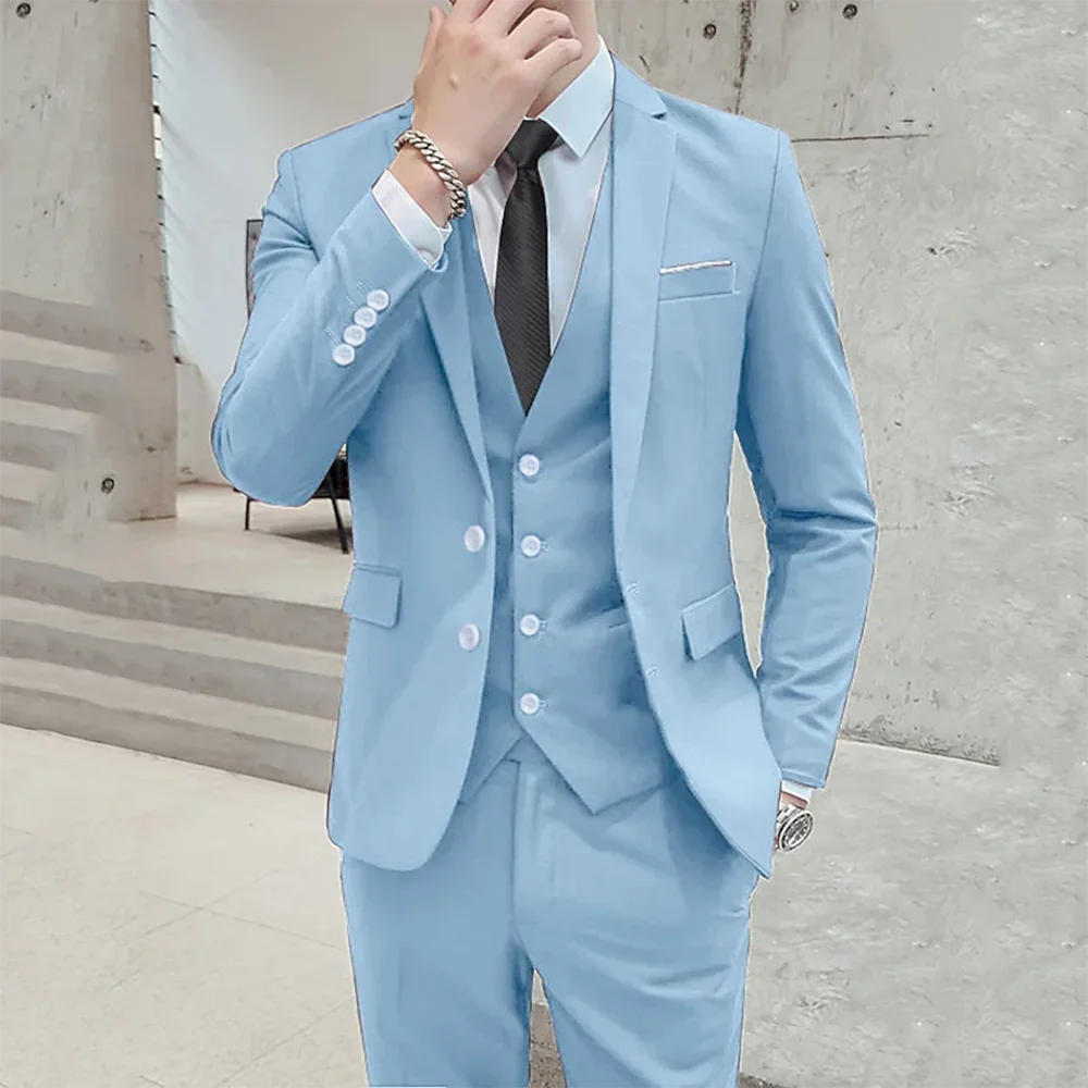 Men Suits Business Casual Groom Tuxedos Party Suit Notched Lapel 3 Piece Slim Fit Costume Homme