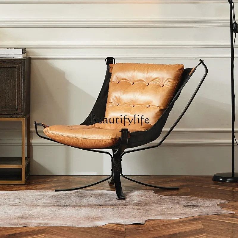 

Modern Simple Genuine Leather Single-Seat Sofa Chair Vintage Cowhide Living Room Balcony Home Leisure Recliner