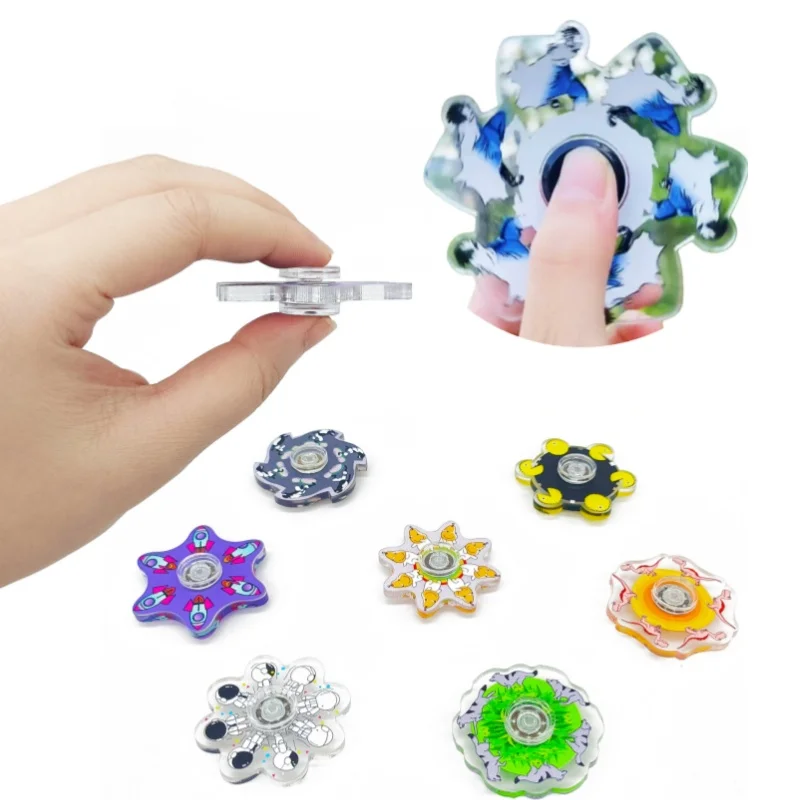 6 Stück 3D-Finger-Spielzeug, kreative Fingerspitzen-Laufrotation, visuelle Illusion, Cartoon, stressreduzierendes dynamisches optisches Gyroskop_voghion.com