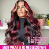 1B/99J/27 Omber black hair with red blonde Highlight 5x5 Hd Lace Closure Body Wave Wig Human Hair 99J Glueless Wig Ready To Wear 5