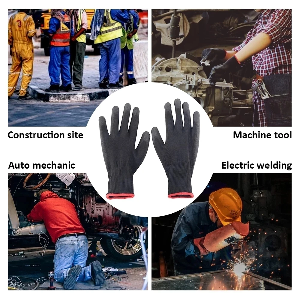 Nylon PU Gloves Safety Work Maintenance Gloves Palm Coated Carpenter Maintenance Worker Supplies 2-60 Pairs Work Gloves Protective Gloves