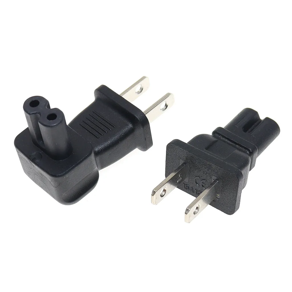 NEMA 1-15P to IEC320 C7 Conversion Plug, USA 2 Pin Male Nema 1-15P to IEC 320 C7 Right Angle AC Adpater