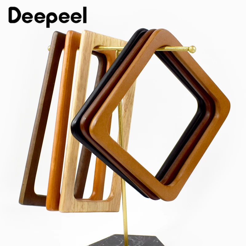 2 Stück Deepeel 14/20 cm quadratischer Geldbörsenrahmen, Holztaschengriff für die Herstellung von Handtaschen, gewebte Tasche, DIY-Nähklammern, Griffe, Zubehör