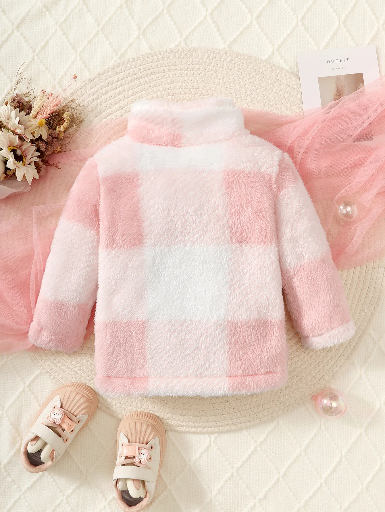 Autumn And Winter Female Baby Coat Stand Collar Long Sleeve Gradient Pink Wool Baby Girl Fashion Top