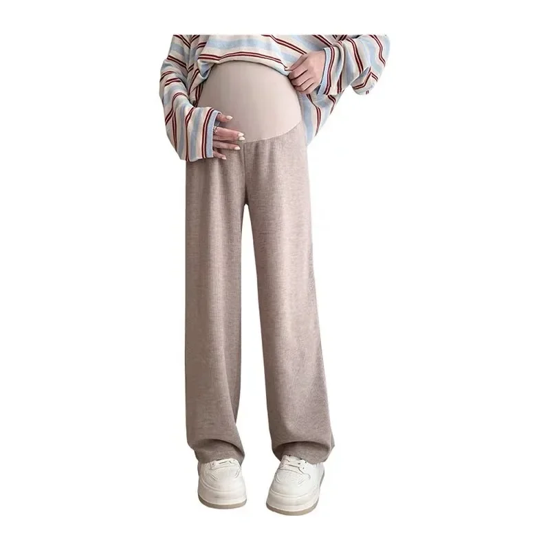 Maternity Pants Spring Autumn Outer Wear Bell Bottoms Winter Fleece-lined Simulated Sheepskin Knit Straight-leg Casual Pants maternity pants