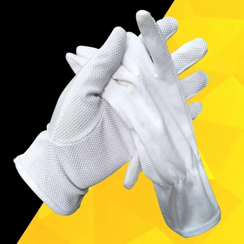 4PCS No Slip White Cotton Gloves Men Costume Stitched Uniform Gloves for Parade Honor Police Inspection Server Funeral Wedding